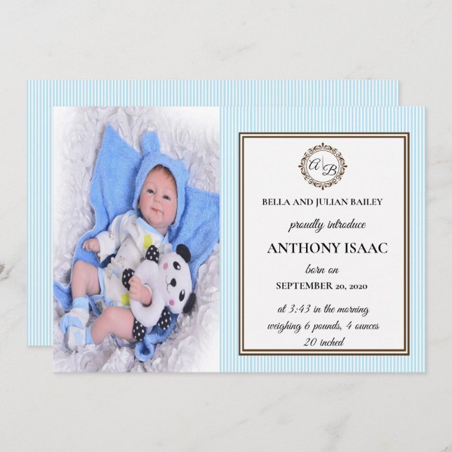 Monogram Birth Announcement (Front/Back)