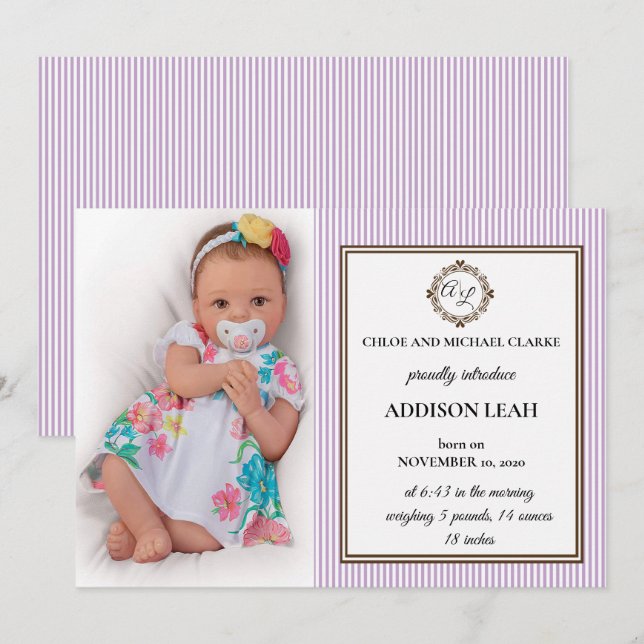 Monogram Birth Announcement (Front/Back)