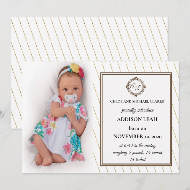 Monogram Birth Announcement (Front/Back)