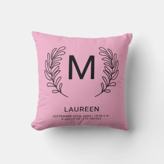 Monogram Birth Stats Newborn Baby Cushion
