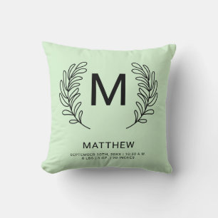 Monogram Birth Stats Newborn Baby Cushion