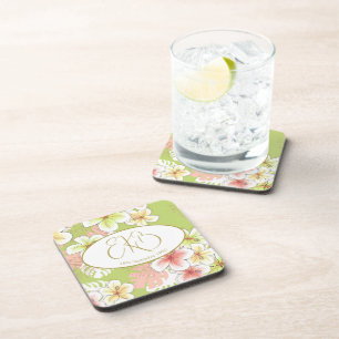 Monogram Birthday Elegant Tropical  Coaster