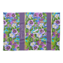Monogram Birthday Pansy Violet Flowers Watercolor