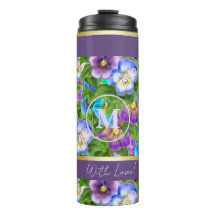 Monogram Birthday Pansy Violet Flowers Watercolor