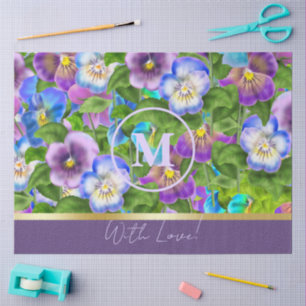 Monogram Birthday Pansy Violet Flowers Watercolor Tissue Paper