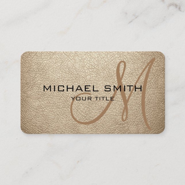 Monogram Bisque Leather Look Business Card (Front)