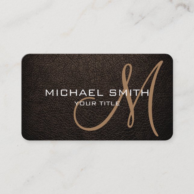 Monogram Bistre Leather Look Business Card (Front)