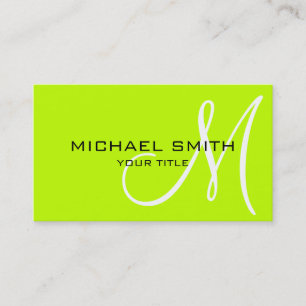 Monogram Bitter lime colour background Business Card