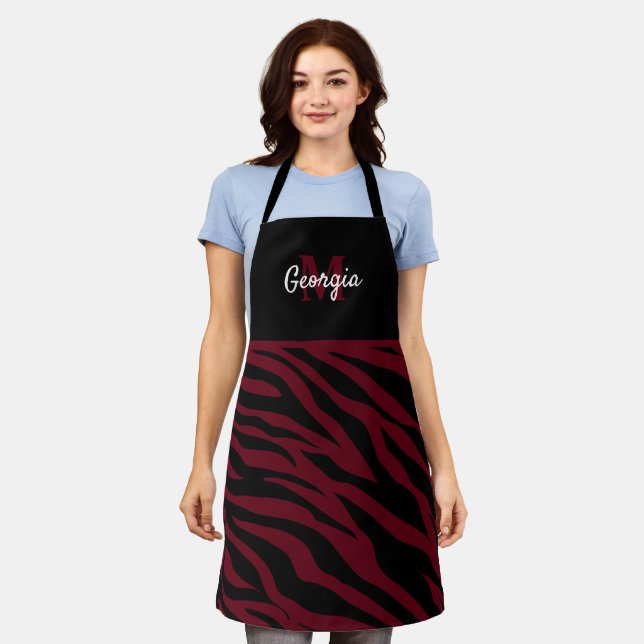 Monogram Black and Burgundy Zebra Stripes Apron (Worn)