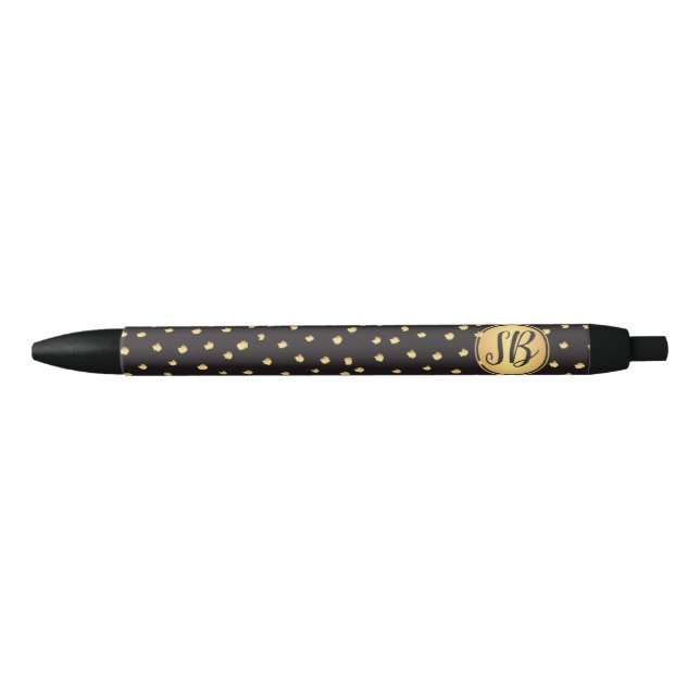 Monogram, Black and gold brush strokes polka dots Ink Pen (Front)