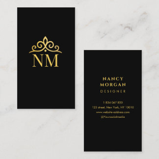  Monogram Black And Gold Crown  Business Card