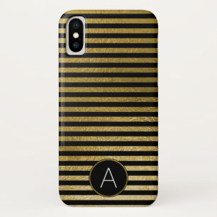 Monogram Black and Gold Foil Striped Pattern iPhone X Case