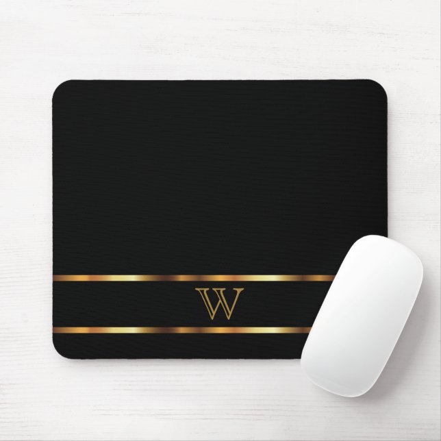 Monogram  Black and Gold Mouse Mat (With Mouse)