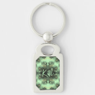 Monogram Black and Gold Pattern on Green Key Ring
