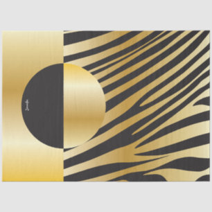 Monogram Black and Gold Striped Zebra Pattern Tissue Paper