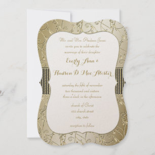 Monogram Black and Gold Swirl Wedding Invitation