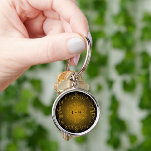 Monogram Black and Gold with Decorative Elements Key Ring