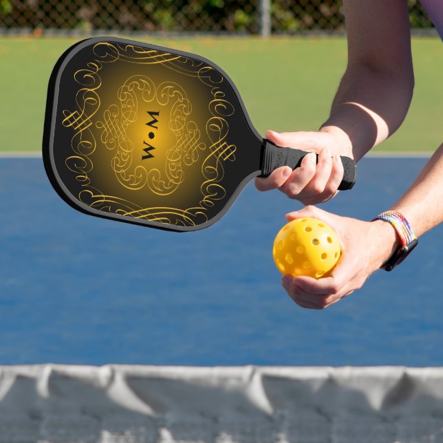 Monogram Black and Gold with decorative elements   Pickleball Paddle (Insitu)