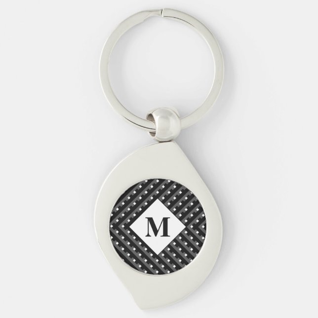Monogram Black and Grey Angled lines Key Ring (Front)