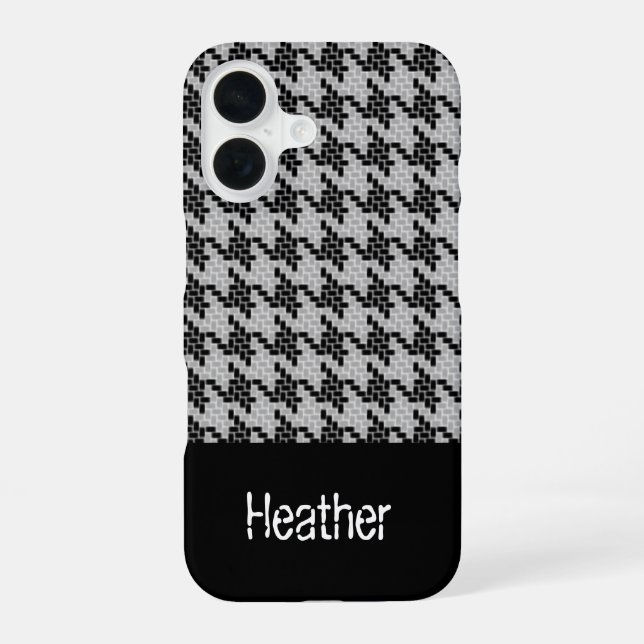 Monogram black and grey houndstooth pattern  iPhone 16 case (Back)