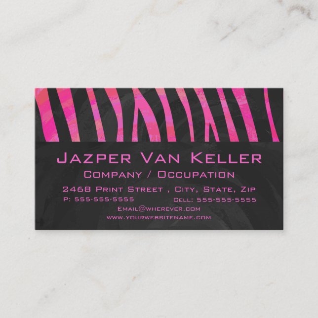 Monogram Black and Hot Pink Zebra Design Business Card (Front)