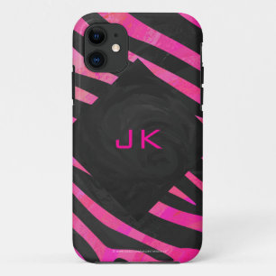 Monogram Black and Hot Pink Zebra Design iPhone 11 Case