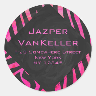 Monogram Black and Hot Pink Zebra Design Classic Round Sticker