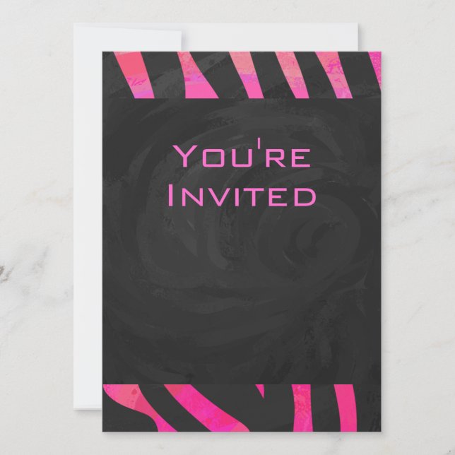 Monogram Black and Hot Pink Zebra Design Invitation (Front)