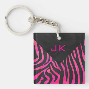 Monogram Black and Hot Pink Zebra Design Key Ring