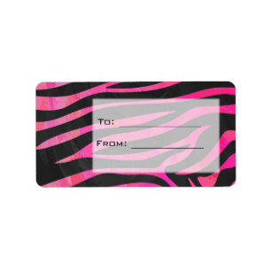 Monogram Black and Hot Pink Zebra Design Label