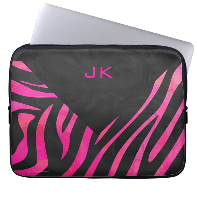 Monogram Black and Hot Pink Zebra Design Laptop Sleeve (Front)