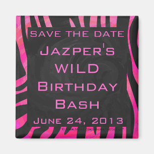 Monogram Black and Hot Pink Zebra Design Magnet
