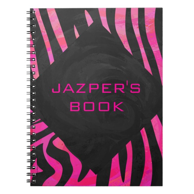 Monogram Black and Hot Pink Zebra Design Notebook (Front)