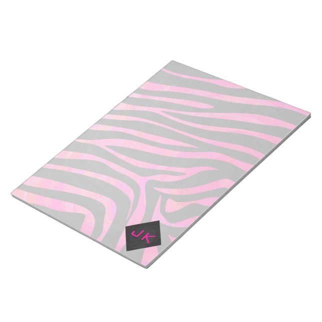 Monogram Black and Hot Pink Zebra Design Notepad (Angled)