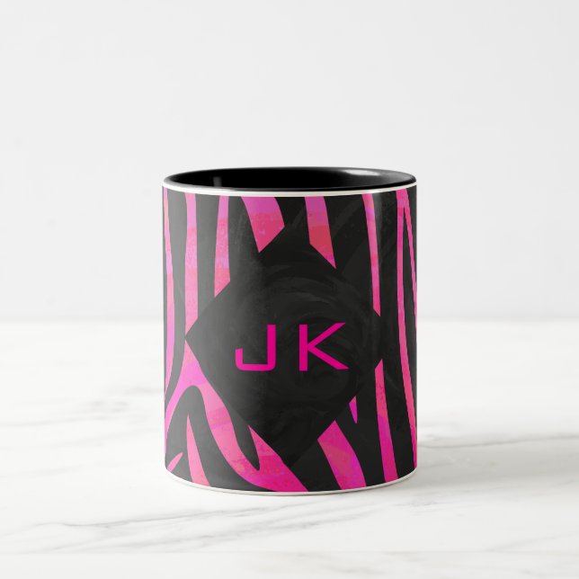 Monogram Black and Hot Pink Zebra Design Two-Tone Coffee Mug (Center)
