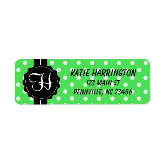 Monogram Black and Lime Green Return Address Label