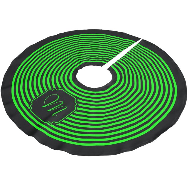 Monogram Black and Lime Green Striped Brushed Polyester Tree Skirt (Angled)