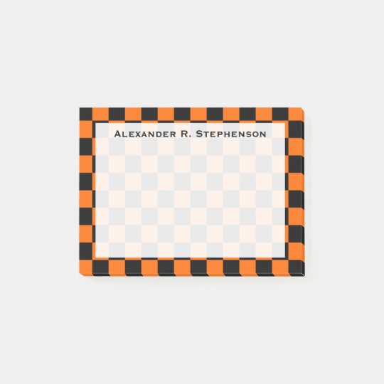 Monogram Black and Orange Chequerboard Post-it Notes