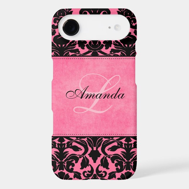 Monogram Black and Pink Damask Case-Mate iPhone Case (Back)