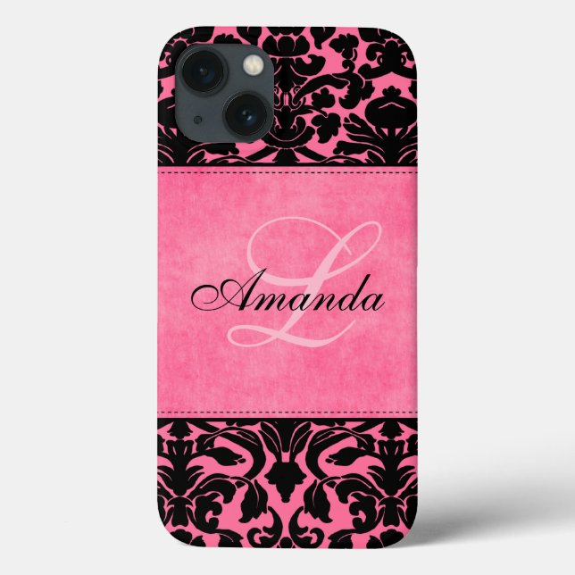 Monogram Black and Pink Damask iPad Air Case (Back)