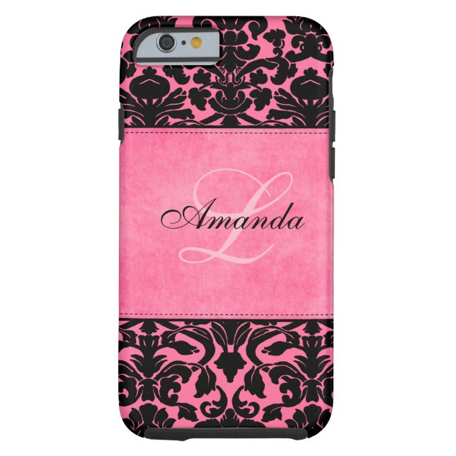 Monogram Black and Pink Damask iPhone 6 case (Back)