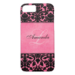 Monogram Black and Pink Damask iPhone 7 Case