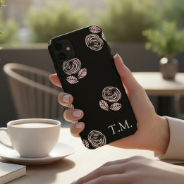 Monogram Black and Pink Floral iPhone 11 Case
