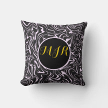 Monogram Black and Pink Marble Abstract Pattern 