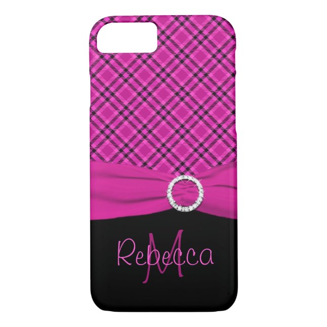 Monogram Black and Pink Plaid iPhone 7 Case (Back)