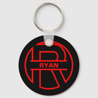 Monogram Black and Red Circle initial letter R Key Ring