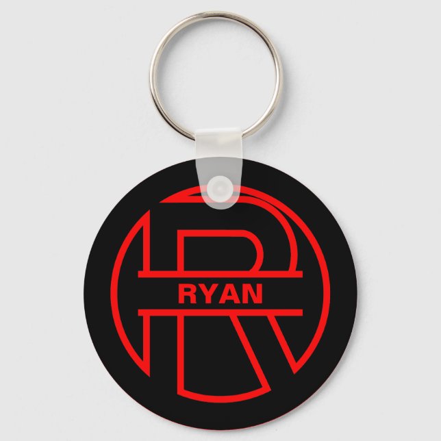 Monogram Black and Red Circle initial letter R Key Ring (Front)