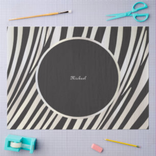 Monogram Black and Silver Striped Zebra Pattern Tissue Paper