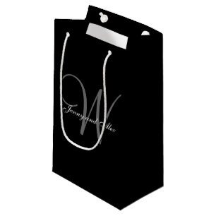 Monogram Black and Silver Wedding Small Gift Bag