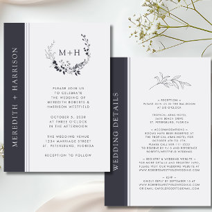 Monogram Black and White All in One Wedding Invitation